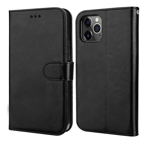 Funda Billetera iPhone 12 Pro Max + Correa Negro