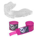 Kit Protetor Bucal + Bandagem Rosa Boxe Muay Thai Feminino
