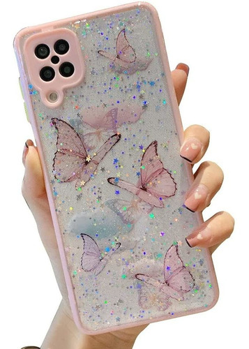 Funda Para Samsung Galaxy A12 - Rosa Con Mariposas