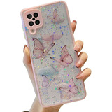Funda Para Samsung Galaxy A12 - Rosa Con Mariposas