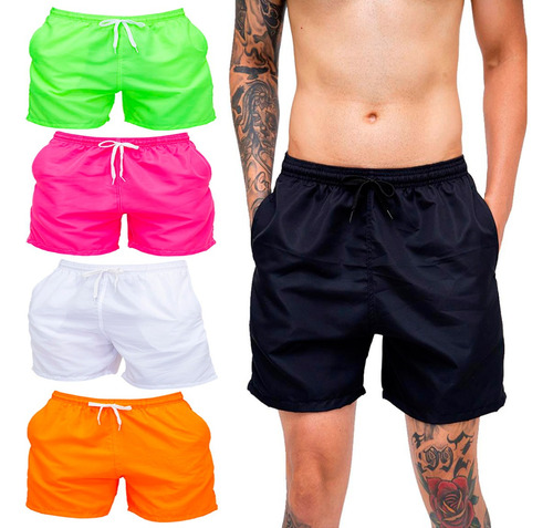 Kit 5 Shorts Mauricinho Masculino Neon De Elástico Praia Mar