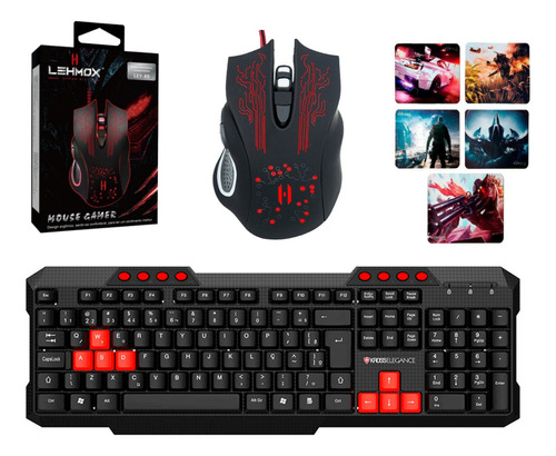 Kit Teclado E Mouse Gamer Vermelho Red Multimídia + Brinde