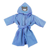 Roupão De Banho Infantil Bebê Menino Ursinho Azul Com Capuz