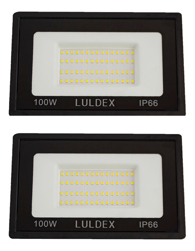 Reflector Led 100w Ip66 Luz Blanca Paquete 2 Reflectores Color De La Carcasa Negro Color De La Luz Blanco Frío