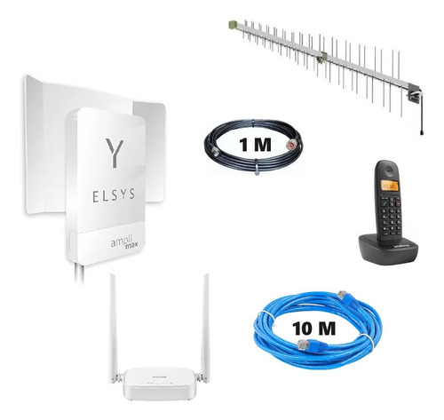 Kit Amplimax Elsys 4g Internet Rural+tel+roteador+ant+cabos