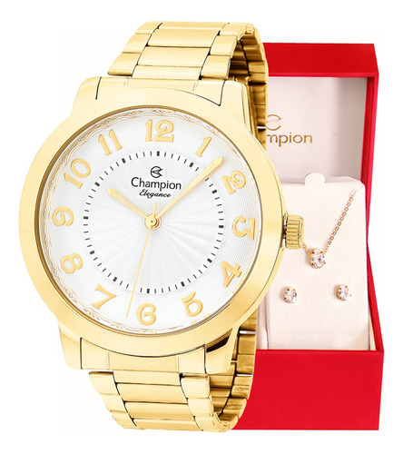 Relógio Champion Feminino Dourado Original + Kit Berloques