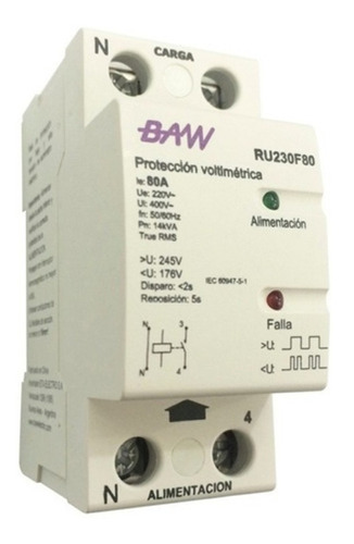 Protector De Tension Monofasico Directo 80a Baw Ru230f80