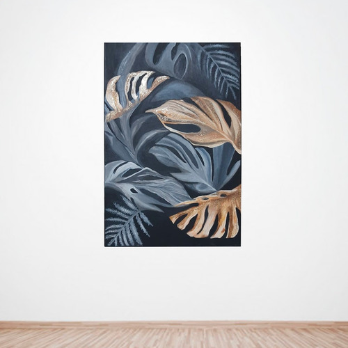 Cuadro Hojas Monstera Moderno Living Floral Al Oleo 40x60 Cm