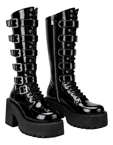 Botas Góticas Plataforma Hebillas Negras Para Hombre Y Mujer
