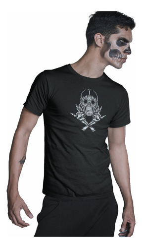 Playera Día De Muertos Halloween Calavera Rockera Caballero