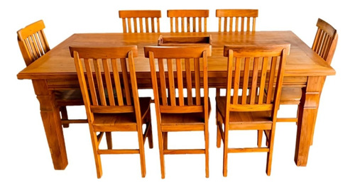 Mesa De Jantar 2,20mt Em Madeira Peroba Rosa Com 8 Cadeiras
