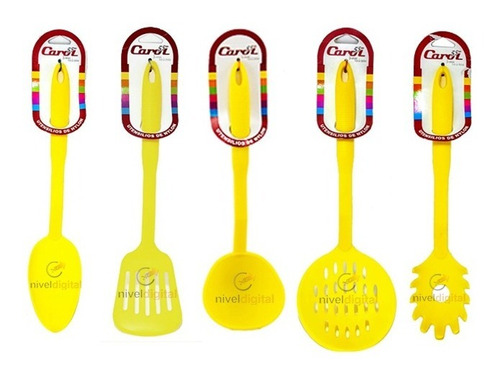 Set X 5 Utensilios Nylon Carol Colores Ideal Teflon Espatula