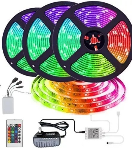 Kit X 15mts Completo Tira Luces Led Rgb 5050 Control Fuente 