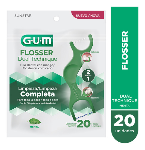 Gum Flossers Dual Technique 2 En 1 Hilo Dental Con Mango 20u