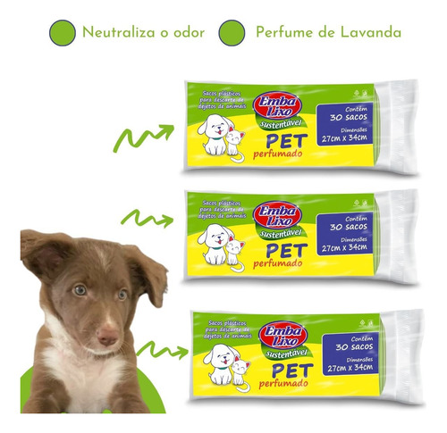 Saco De Lixo Pet Perfumado Kit Com 3 Unidades Embalixo 