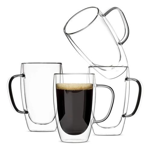 Set De 4 Tazas De Café Mug Vidrio De Doble Pared 16 Onzas