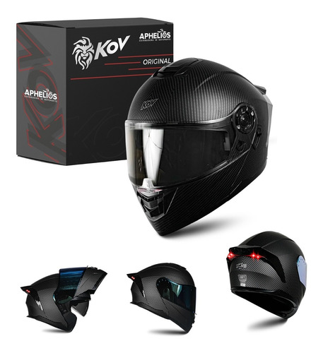 Casco Abatible Con Led Kov Original Zero Carbon Negro Dot