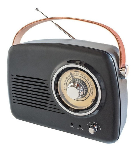 Radio Retro Vintage Con Parlante Portátil Batería Bluetooth Color Negro