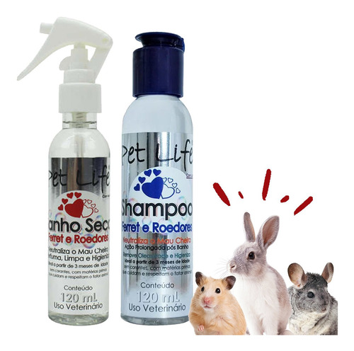 Kit Shampoo E Banho Seco Pet Hamster Roedores 120ml