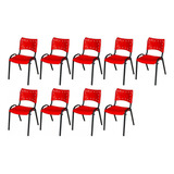 Kit 9 Cadeira Iso Base Preto Escola, Igreja Vermelho