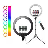 Aro De Luz Profesional 45cm Rgb 3 Soportes Tripode 2.10