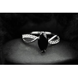 Anillo Zafiro Negro Gema De La Pasion Mujer Plata Ley .925