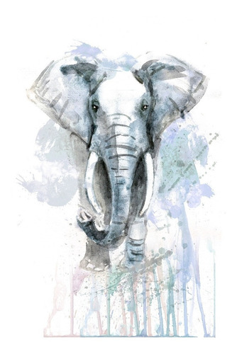 Elefante Azul Tipo Acuarela, Cuadro Decorativo Lienzo Canvas