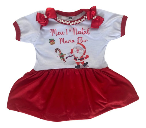 Body Vestido Bebê Menina Luxo Meu Primeiro Natal Personaliza | Parcelamento sem juros