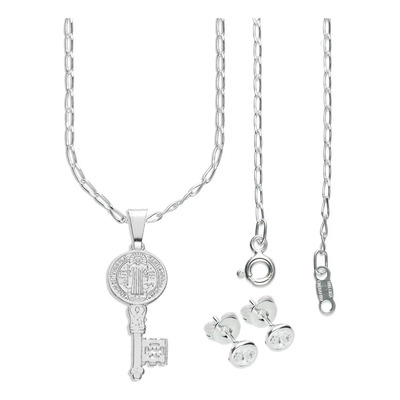 Dije Llave San Benito Plata 925 Joyería Luna de Plata con Cadena Fígaro | Envío gratis