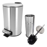 Kit Lixeira Com Balde 12 Litros + Escova Sanitária Aço Inox