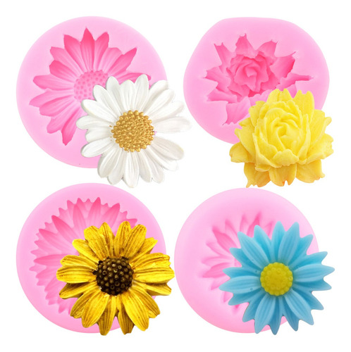 4pcs Molde De Silicona Flor De La Margarita Fondant Resina