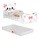 Mini Cama Infantil Crianças Gatinho Colchão + Proteção Bela