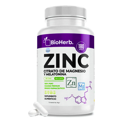 BioHerb | Zinc y Citrato de Magnesio y Melatonina) | [Bienestar y Relajación Natural] Suministro Para 180 Dias Gluconato de Zinc, Citrato de Magnesio y Melatonina | Meses sin interés