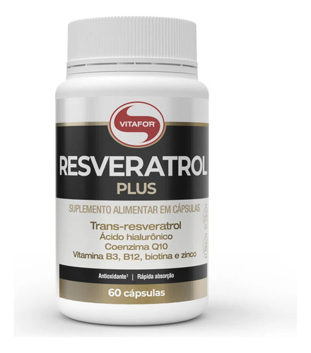 Resveratrol Plus (60cps) Com Acido Hialurônico E Q10 Vitafor