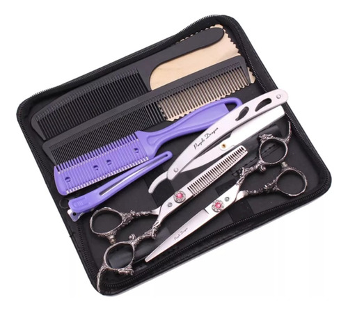 Kit Completo Tijeras  Barbero Peluquero 5.5 Purple Dragon