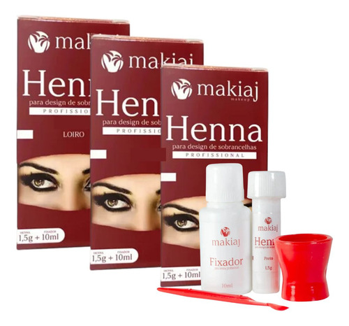 Henna Sobrancelha Com Fixador E Pá - Coloração Makiaj 3 Unid