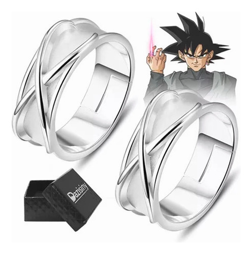 2 Piezas Anillo De Dedo Super Negro Goku Son Tiempo Plata