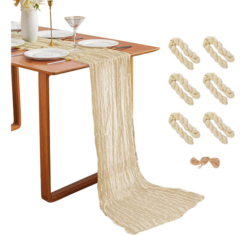 6pcs 10ft Cheesecloth Table Runners,120 Inch Beige Chee...