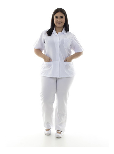 Uniforme Plus Size Calça E Jaleco Oxford Empregada Copeira