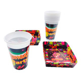 Kit 12 Vasos 12 Platos Decorativos Fiesta Mexicana