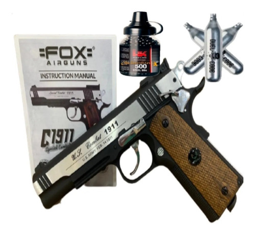 Pistola Co2 Fox Colt 1911 Metal Slide Aire Comprimido + Kit 