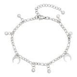 Pulsera Oro 14k Lam Blanco Tobillera 22-28cm Ajustable Luna