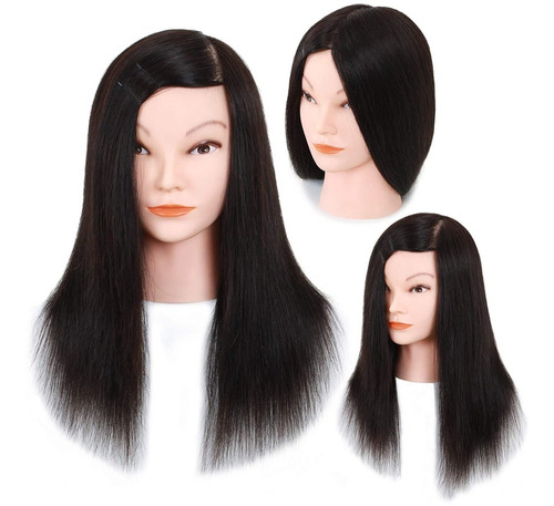 Cabezote Maniquí Cabello Real 100% Human Hair Black Estética