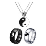 L Juego De 4 Anillos Y Collar Yin Yang Para Amigos O Parejas