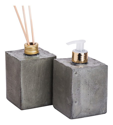 Kit Lavabo Concreto 02 Peças Saboneteira+difusor De Ar