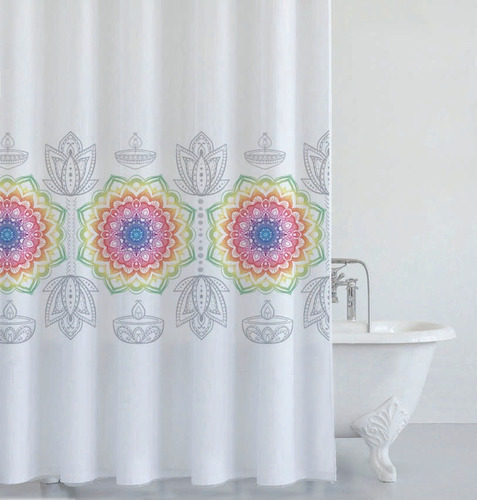 Cortina De Baño Premium Estampada + Protector + Ganchos.