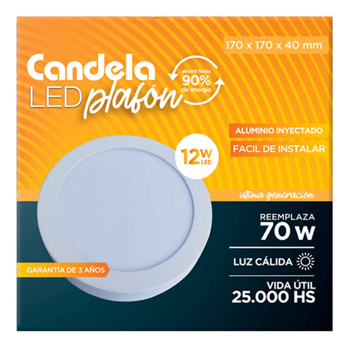 2 Plafones Led Redondos Con Base 12w Luz Cálida Candela 6832