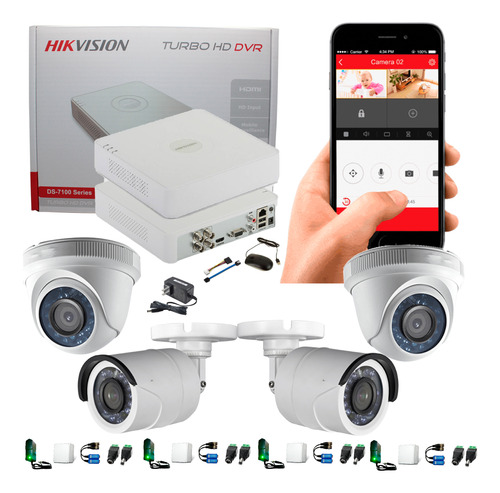 Combo Hikvision Turbo Hd Dvr 4ch + 4c Full Hd + Accesorios