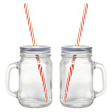 24 Tarros Mason Jar Con Tapa Y Popote 470 Ml Mayoreo Liso Color Transparente