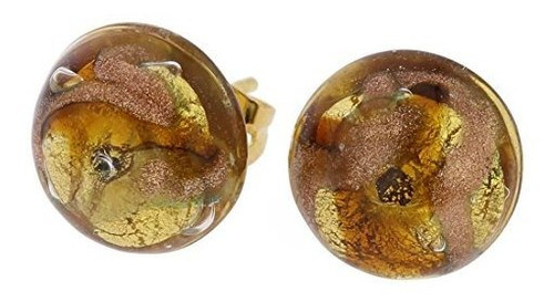 Glassofvenice Pendientes De Botón De Cristal De Murano - Oro